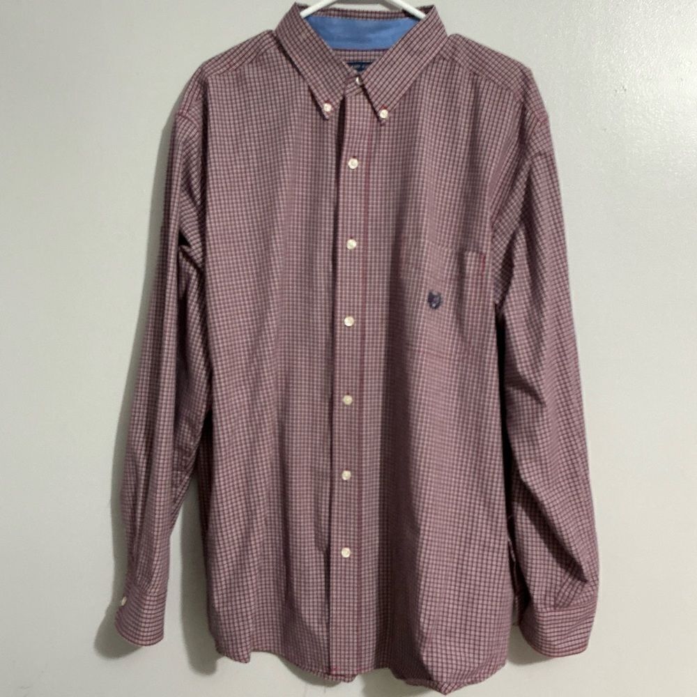 Chaps Mens Easy Care Red/Blue/White Plaid Long Sleeve Button Down Shirt Size XXL